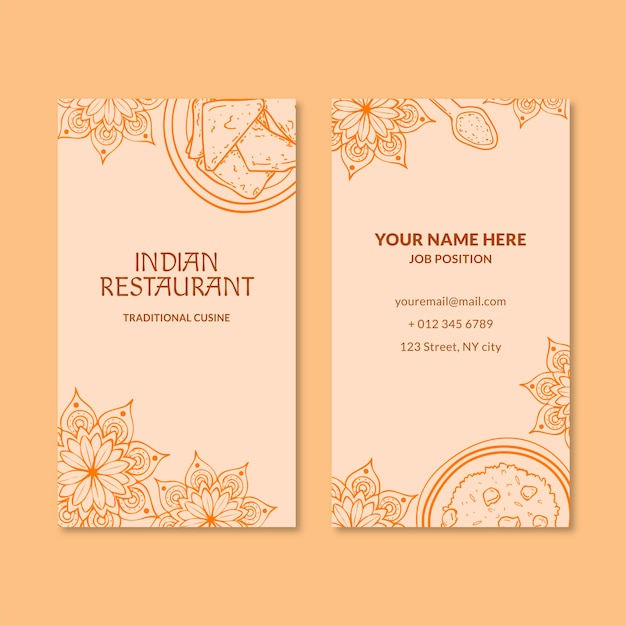 Vetor cartão de visita vertical de restaurante indiano
