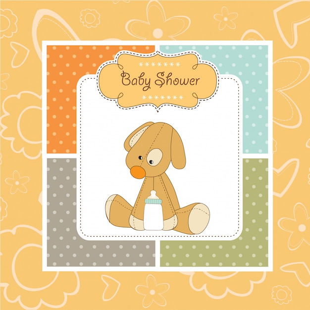 Cartão do chuveiro de bebê com filhote de cachorro