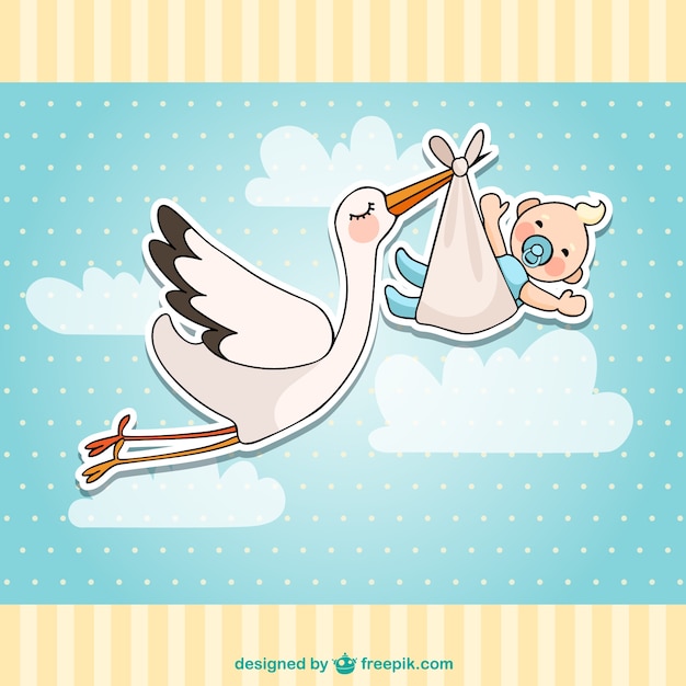Vetor cartão do chuveiro de bebê com uma cegonha e um bebê