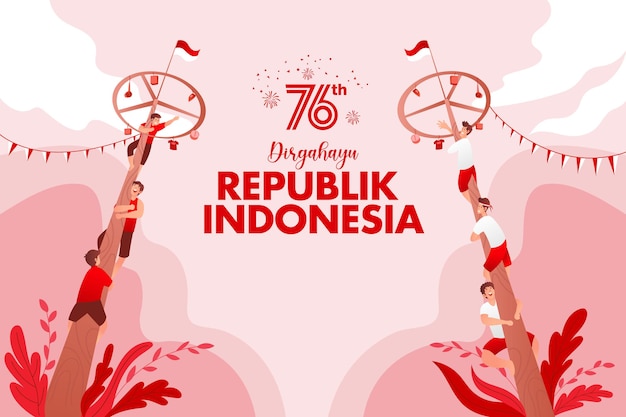 Cartão do dia da independência da indonésia com ilustração do conceito de jogos tradicionais. república de dirgahayu indonésia se traduz no dia da independência da república da indonésia