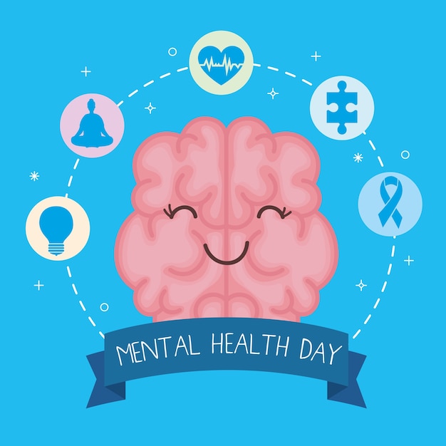 cartão do dia de saúde mental com cérebro