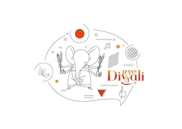 Cartão do festival diwali hindu, ilustração em vetor arte linha desenhada à mão.
