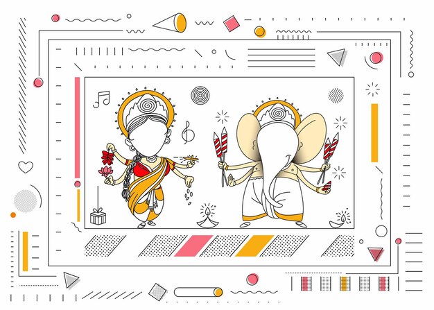 Cartão do festival diwali hindu, ilustração em vetor arte linha desenhada à mão.