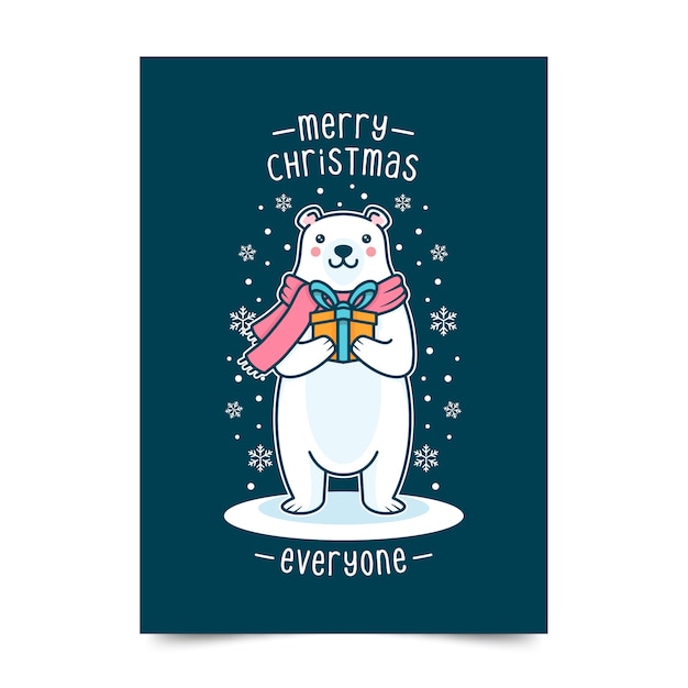 Cartão do presente do urso polar do feliz natal