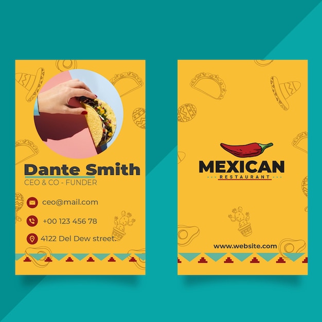 Cartão dupla face de restaurante mexicano