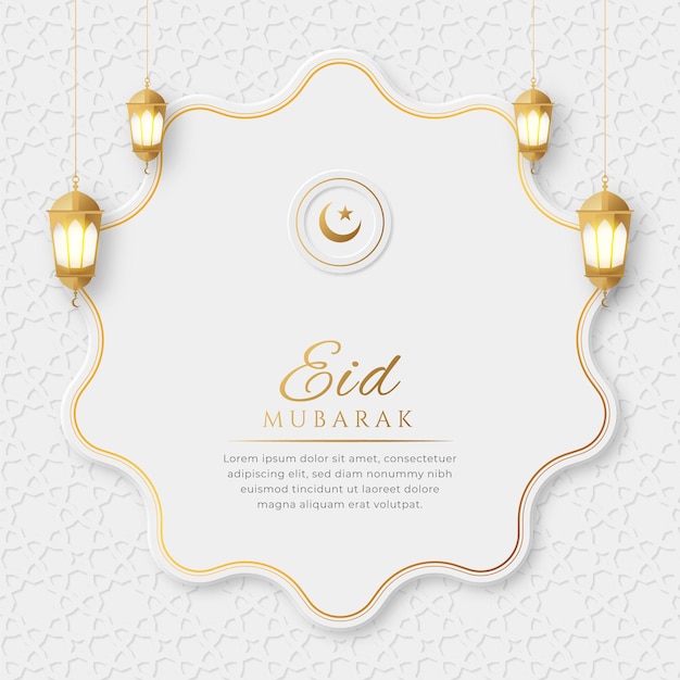 Cartão eid mubarak com moldura dourada