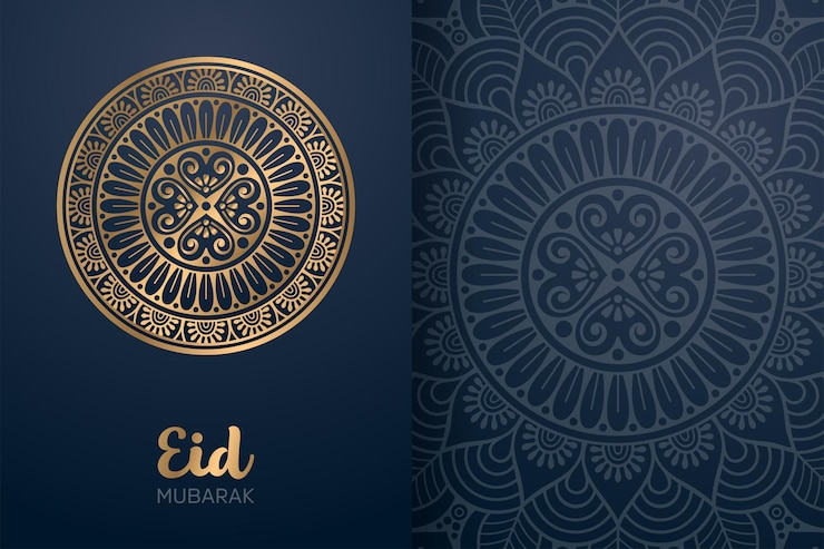 Vetor cartão eid mubarak com ornamento mandala.