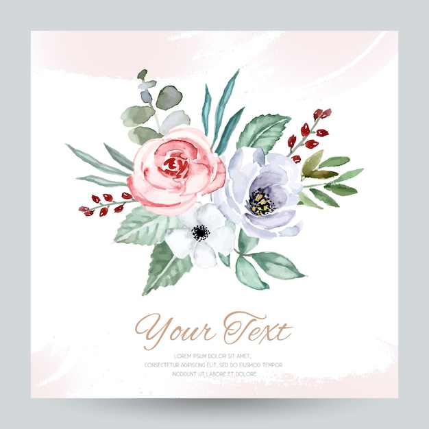 Cartão em aquarela. Buquê de flores em aquarela isolado.