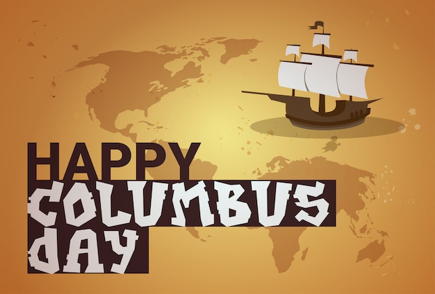 Vetor cartão feliz do feriado de columbus day national eua com navio