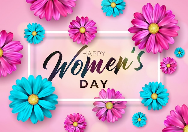 Cartão floral do dia das mulheres felizes