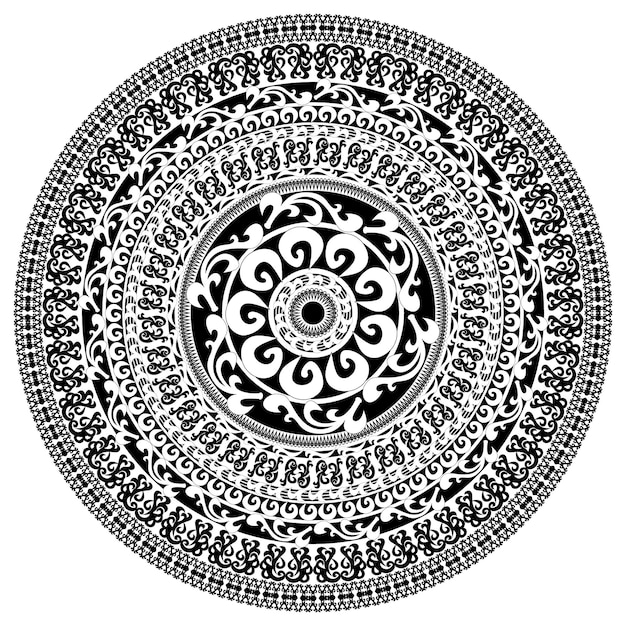 Cartão monocromático de ornamento com mandala. forma redonda ornamental do vetor isolada no branco. ilustração vetorial nas cores preto e branco.