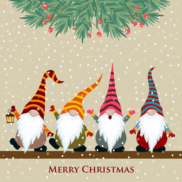 Vetor cartão natal, com, gnomos