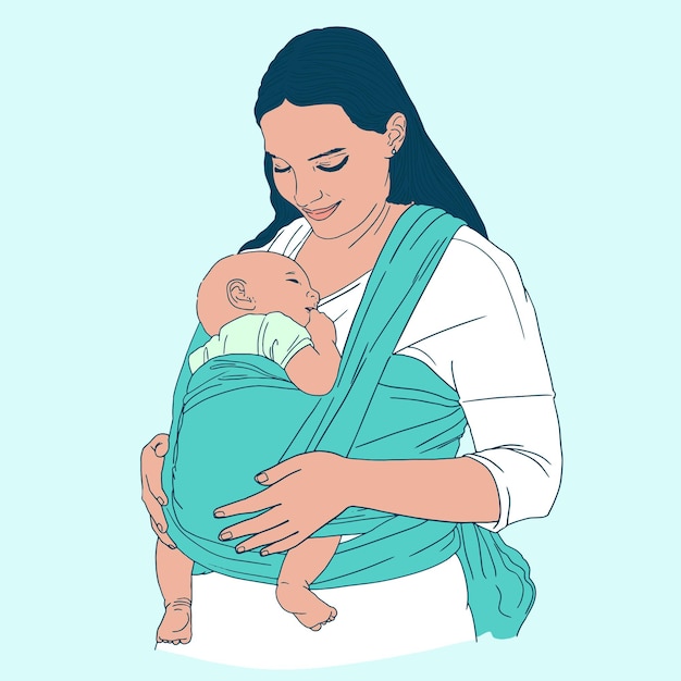 Cartão no Dia das Mães Mãe segurando vetor de bebê para feliz maternidade do Dia das Mães
