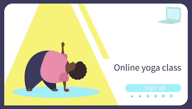 Cartão para aula de ioga on-line Mulher afro-americana positiva corporal praticando ioga