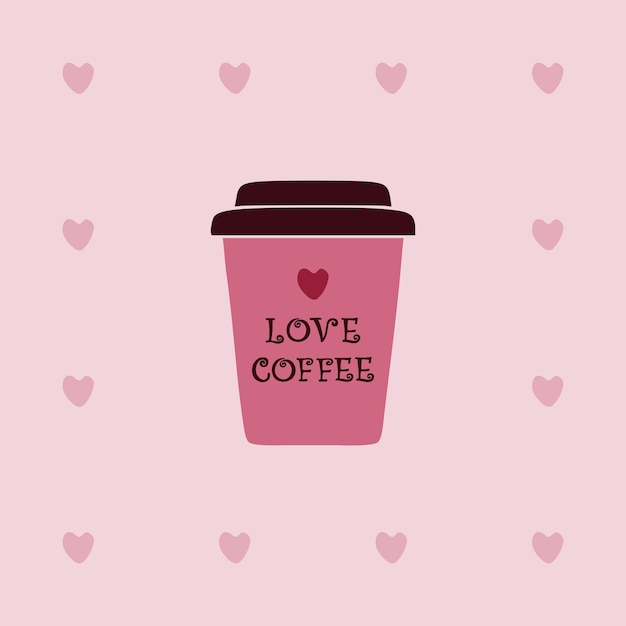 Vetor cartão para dia dos namorados. cores da tendência. cartão-de-rosa, café e coração.