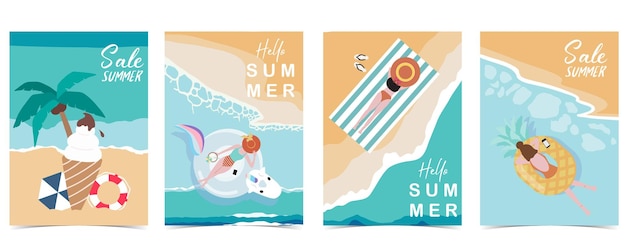 Cartão postal de horário de verão de festa com piscina e praia no fundo do dia