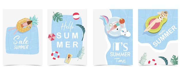 Cartão postal de horário de verão de festa com piscina e praia no fundo do dia