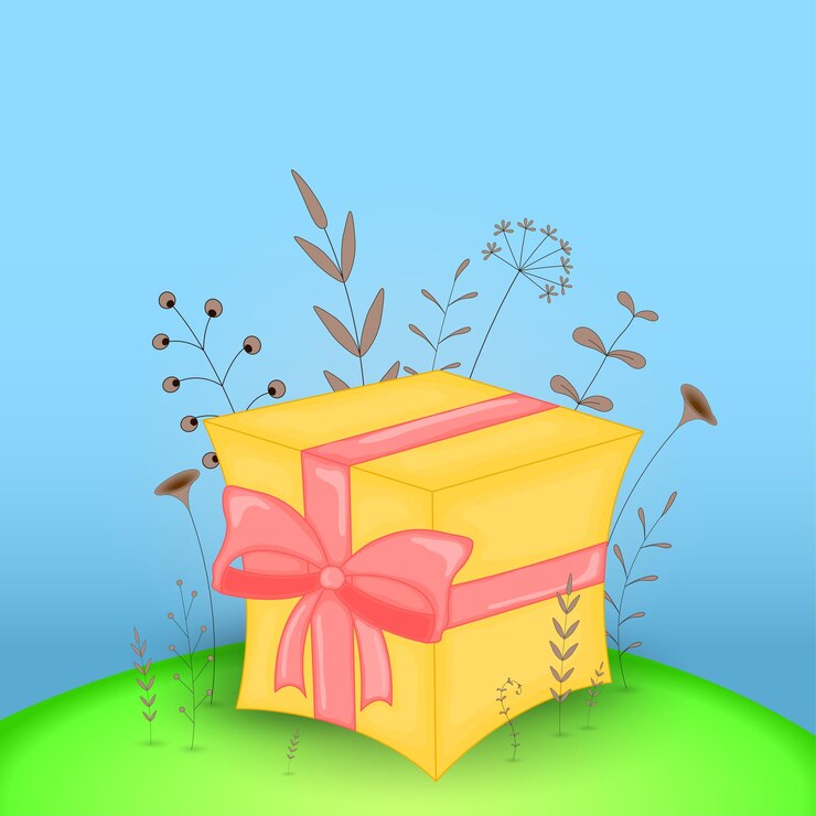 Vetor cartão postal de presente com presente de animais de desenho animado fundo floral decorativo com galhos e plantas
