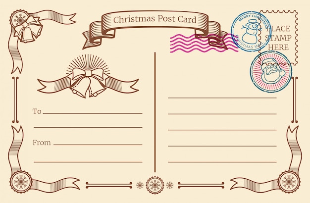 Cartão postal em branco de natal vintage com espaço de texto e postal de natal