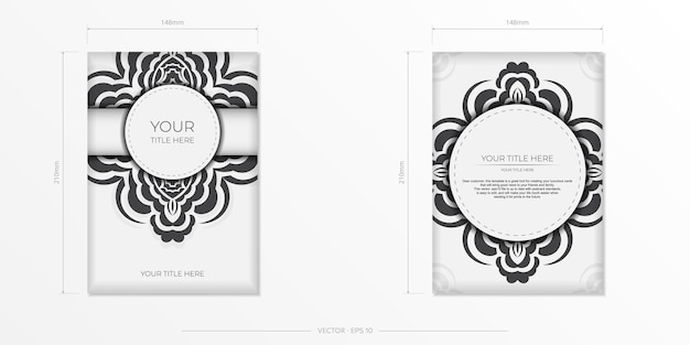 Cartão postal vetorial cores brancas com ornamentos indianos design de cartão de convite com padrões de mandala