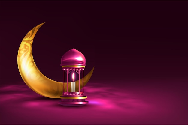 Cartão Ramadan Kareem com lâmpada e lua