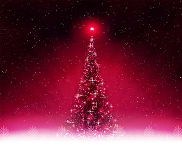 Vetor cartão rosa escuro de natal com árvore de natal brilhante