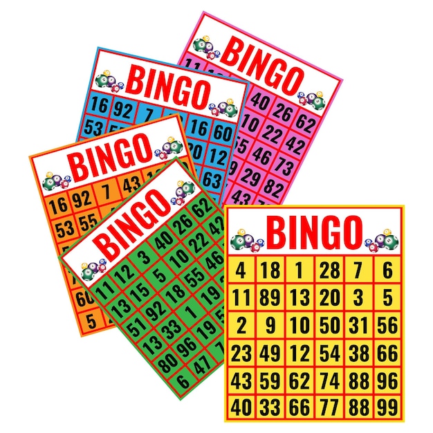 Vetor cartas coloridas de bingo isoladas em branco