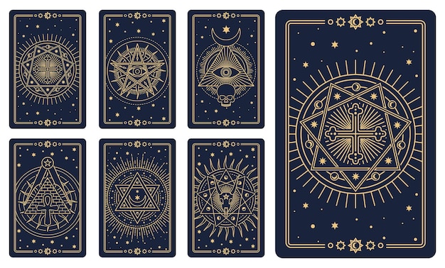 Cartas de tarô com pentagramas ocultos de símbolos mágicos