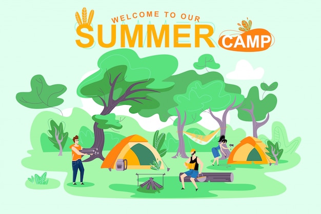Cartaz Bem-vindo ao nosso acampamento de verão, Lettering