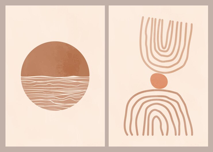 Vetor cartaz boho com formas e linhas abstratas arte minimalista contemporânea decoração de parede contemporânea decoração de parede contemporânea coleção de ilustrações estéticas abstratas minimalistas modernas