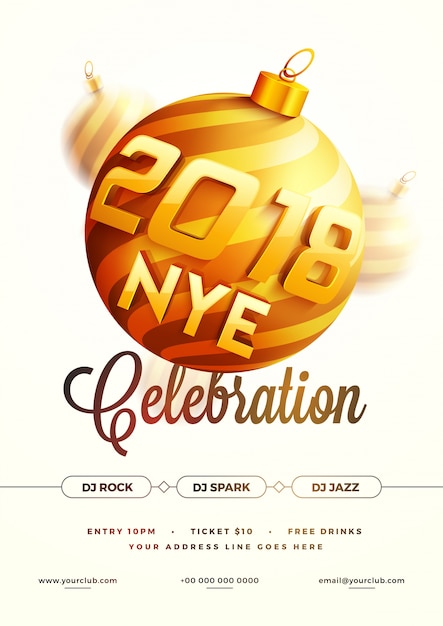 Cartaz, cartaz ou cartaz do partido da noite 2018 do ano novo.