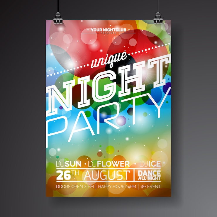 Vetor cartaz colorido da festa da noite