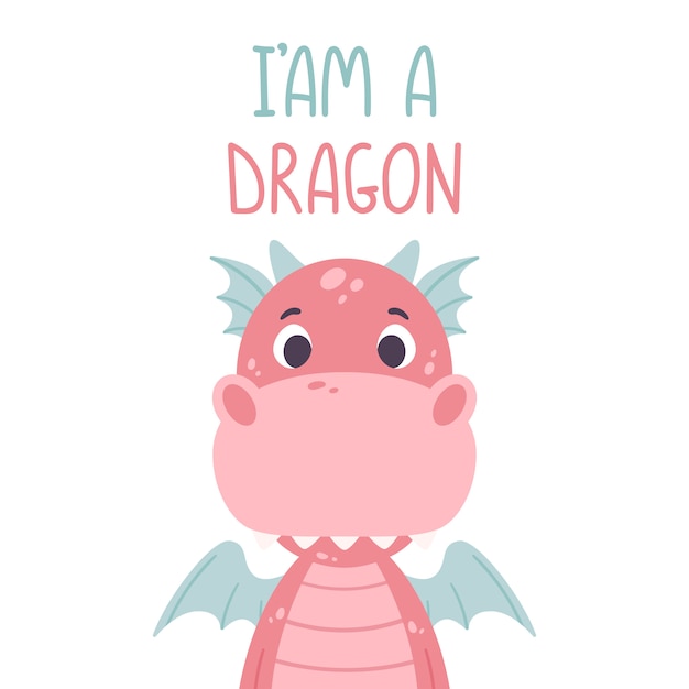 Cartaz com dragão rosa fofo e mão desenhada letras citação - eu sou um dragão.