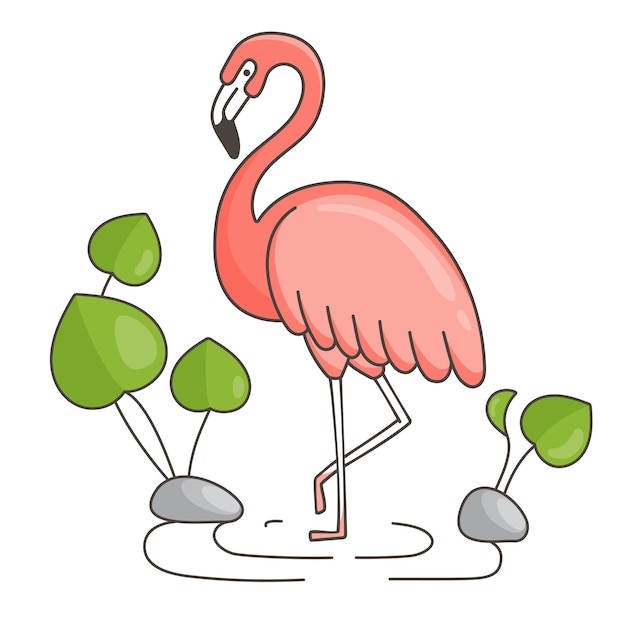 Vetor cartaz com ilustração vetorial de desenho animado isolado de flamingo