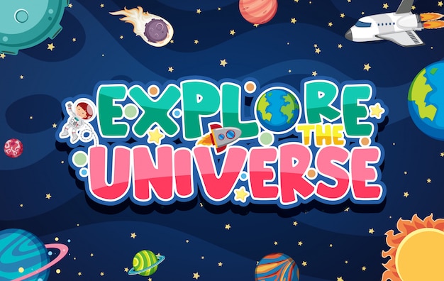 Cartaz com muitos planetas no universo