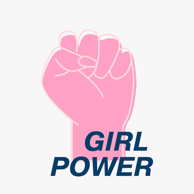 Cartaz com punho de silhueta rosa com texto Girl Power. A ilustração pode ser usada como adesivo, pôster