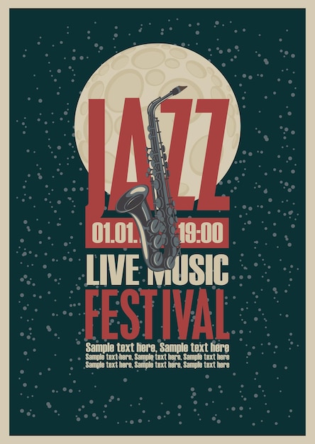 Cartaz com saxofone para festival de jazz