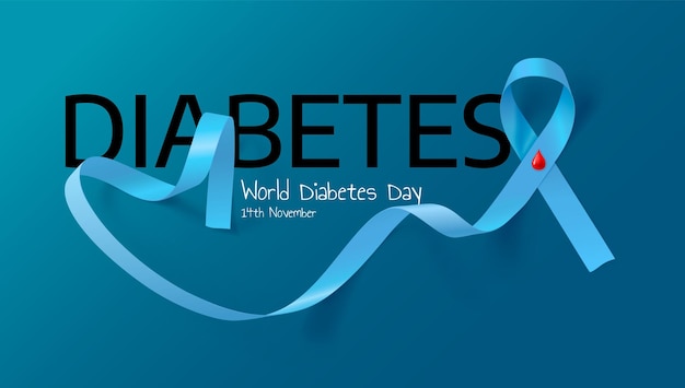 Cartaz criativo ou banner do dia mundial do diabetes com fita de conscientização