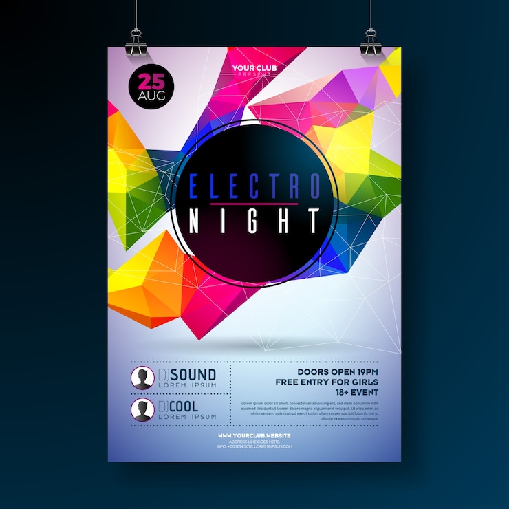 Vetor cartaz da festa da dança noturna com formas geométricas abstratas e modernas