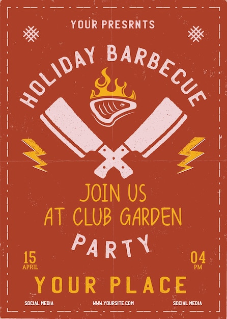 Cartaz da festa de churrasco no feriado. cartão editável de churrasco de verão