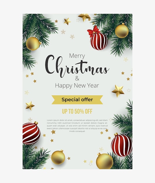 Cartaz da festa de feliz Natal e feliz ano novo. Vetor