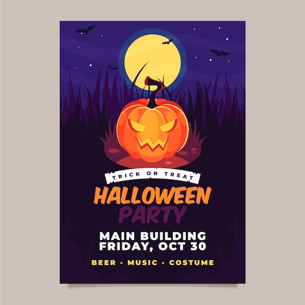 Cartaz da festa de halloween em design plano