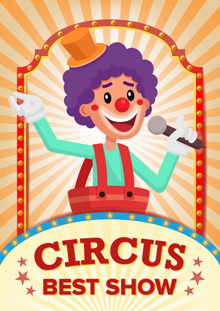 Vetor cartaz da mostra do palhaço de circo em branco.