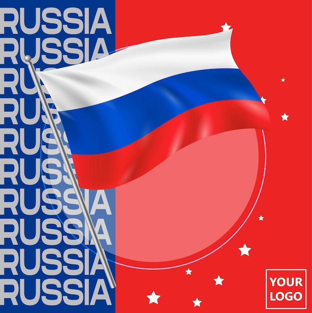 Vetor cartaz da rússia com bandeira 3d