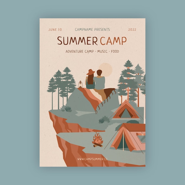 Cartaz de acampamento de verão desenhado à mão