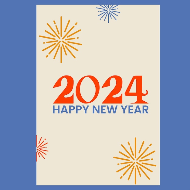 Cartaz de ano novo de 2024, estilo retrô, design de tipografia geométrica abstrata