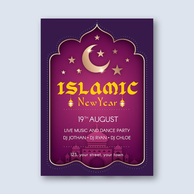 Vetor cartaz de ano novo islâmico de estilo de papel