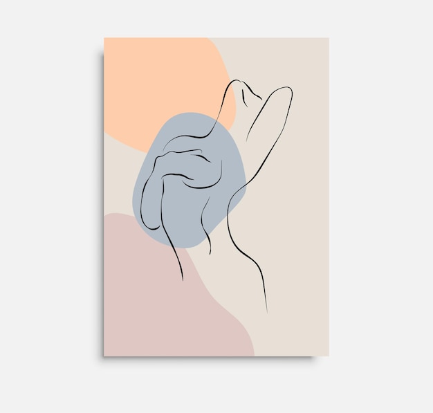 Cartaz de arte de uma linha de mulher com formas abstratasdesign minimalista vetorial para pôster de cartão de impressão de arte de parede