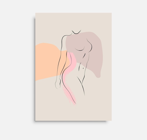 Cartaz de arte de uma linha de mulher com formas abstratasdesign minimalista vetorial para pôster de cartão de impressão de arte de parede