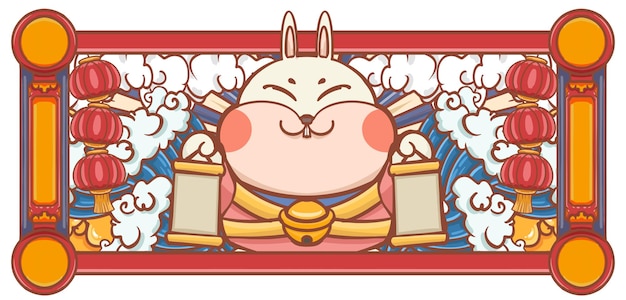 Cartaz de banner de ilustração de coelho de ano novo bonito de desenho animado